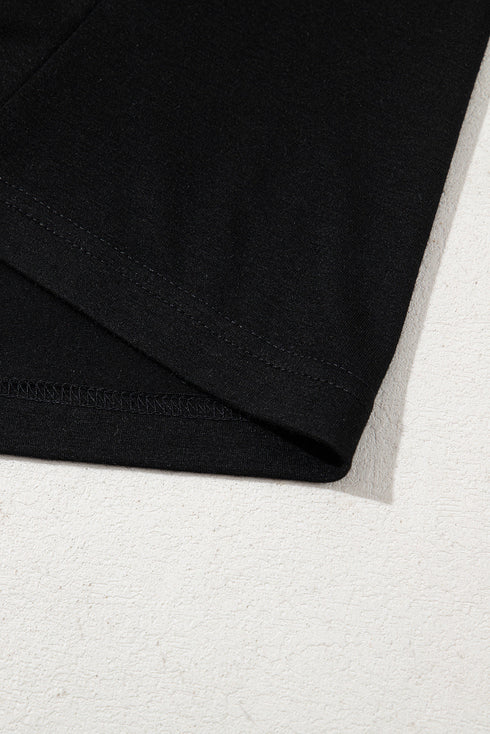 Black Leopard Print Patchwork Ruffled Sleeve V Neck T Shirt